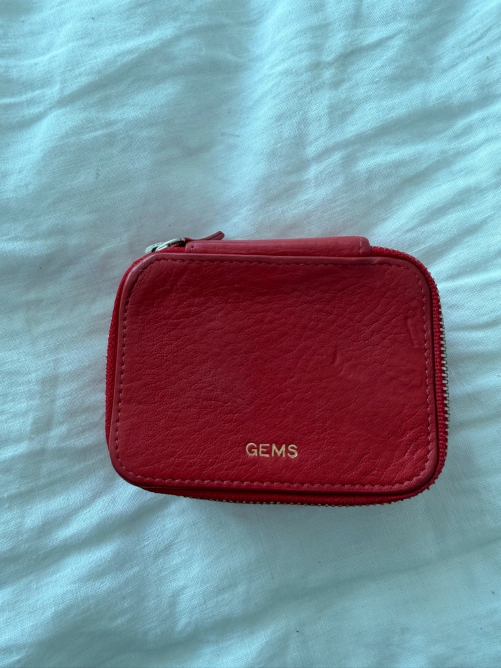 Leatherology GEMS Red Leather Zip Jewelry Travel Box